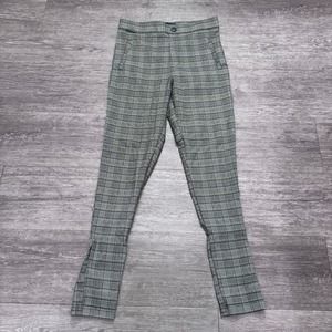 Zara Pants Womens Medium Gray Plaid Tapered Leg Mid‎ Rise Pockets Preppy Casual